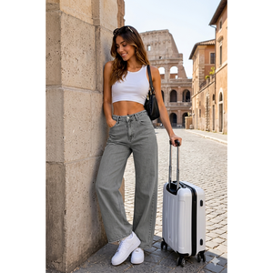 Pantalon utilitaire en jean 100 % coton pour femme, coupe décontractée, motif, taille avec ceinture intégrale, style large, disponible en tailles XS, XXS, XL - Product Image 5