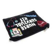 Trousse de Survie Infirmière Faite Main Broderie Perles Pochette Écologique Durable Multifonctionnelle Tissu Coton Multicolore Fermeture Éclair