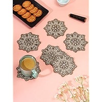 Ensemble de 6 dessous-de-verre ronds faits à la main de luxe avec perles, bord festonné, perles de verre turquoise, pour la décoration de la table basse - Product Image 3