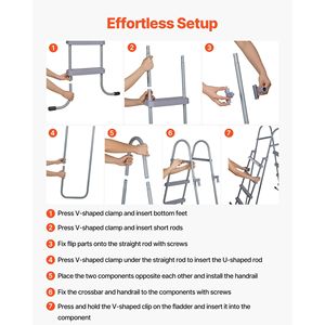 Escalera de piscina de acero tipo A de 4 peldaños para piscinas elevadas de pared alta de 52 pulgadas con capacidad de 300 lb para entrada/salida - Product Image 6