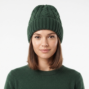 Bonnet d'hiver unisexe en tricot torsadé, en laine et acrylique, vert, tricoté à la main, épais, chaud et doux, idéal pour le ski, vente en gros personnalisée - Product Image 1
