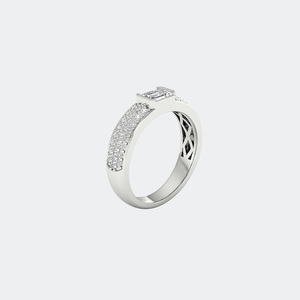 Bague en or avec diamant taille émeraude et pavé, bijoux de fiançailles et de mariage pour femme - Product Image 3