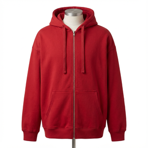 Sudadera con Capucha para Hombre, Personalizada, 100% Algodón, Felpa Gruesa, Invierno, Color Sólido, Alta Calidad, Corte Regular, Hombros Caídos, Cierre Completo con Cremallera, Estilo Cuadrado - Product Image 1