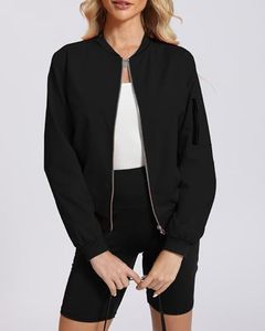 Chaqueta Bomber Negra Sólida con Cierre para Mujer, Personalizable con Logotipo, Corte Ajustado, Estilo Casual Urbano, Ligera, Fabricante OEM - Product Image 3