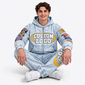 Ensemble sweat à capuche et pantalon de survêtement pour homme, délavé à l'acide, 100 % coton, coupe oversize, épais, tenue décontractée streetwear tendance - Product Image 6