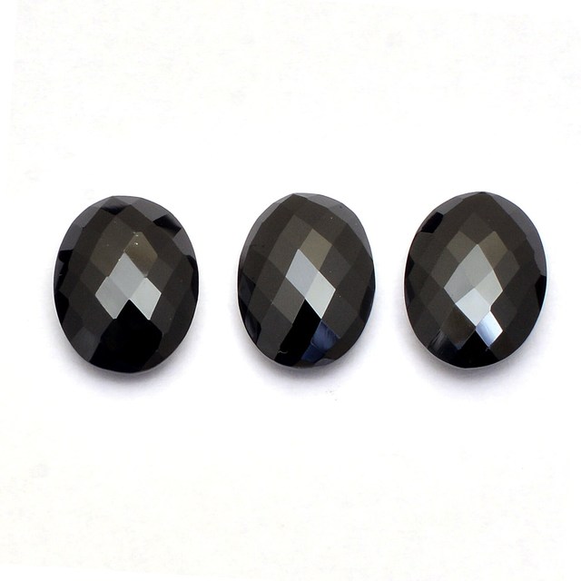 AAA Black Onyx 12x16mm Faceted Oval Briolette Natural Onyx Semiprecious Loose Gemstone Checker Cut Stone Pair For Jewelry Making