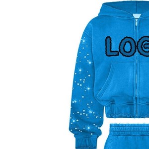 Ensemble de survêtement pour filles avec strass bleus, sweat-shirt à capuche zippé et pantalon, coupe décontractée, manches longues, pour l'automne - Product Image 3