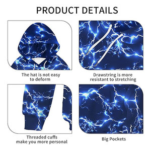 Sudadera con capucha para hombre con estampado de rayo, forro polar, estilo casual urbano, manga larga con cordón - Product Image 5