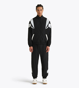 Ensemble de survêtement noir professionnel personnalisé pour homme, veste à col montant entièrement zippée, pantalon à empiècements blancs et poignets élastiques, fournisseur OEM - Product Image 4