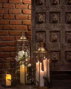 <b>Brass</b> <b>Lantern</b> Candle Holder With Intricate Cutout Design For Home Decoration - Product Image 1