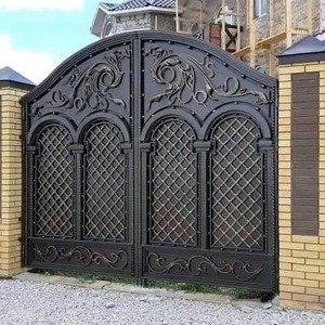 Traditional Black Double <b>Sliding</b> Gate Gold Ring Handles Durable Eco-Friendly Powder Coated Exterior Door for Hotel Apartment - Product Image 5