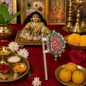 Éventail décoratif en argent allemand antique Pankhi pour Thakur Ji, éventail à main émaillé, accessoires Laddu Gopal, cadeau de retour pour Bhagwat Katha - Product Image 4