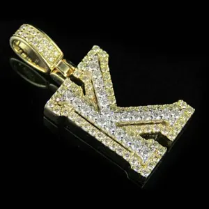 Colgante de Lujo con Letras del Alfabeto, con Diamantes de Imitación Moissanite, Chapado en Oro, para Mujer, Estilo Hiphop, Plata de Ley, Marca Tishya - Product Image 4