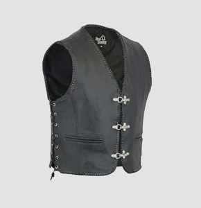 Gilet de moto robuste en cuir noir pour homme, du S au 3XL - Product Image 1