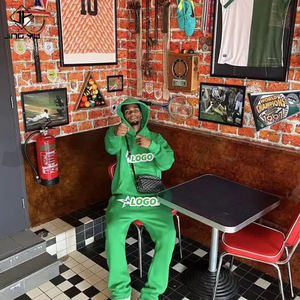 Conjunto de Sudadera con Capucha y Pantalones Deportivos Personalizados de Moda, con Parches Desgastados y Lavado Ácido, Estilo Flare para Hombre y Mujer - Product Image 2