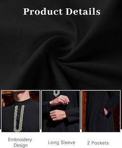 Thobes traditionnels élégants pour hommes musulmans, en soie et coton, noirs, longs jusqu'au sol, à manches longues, respirants, pour la prière, Thawb - Product Image 5
