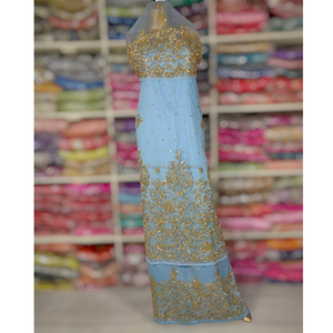 Tissu d'emballage George perlé en pierre dorée de haute qualité pour les femmes nigérianes pour les mariages d'été et les styles vestimentaires nigérians - Product Image 4