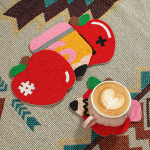 Designer Fabric Drink Coasters Hand Beaded for Luxury Table Accessory <b>Scratch</b> Resistant for Special Occasions - Product Image 5