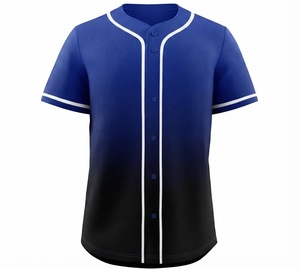 Maillot de baseball unisexe bleu et noir à manches courtes, fermeture boutonnée, tissu en maille respirant, coupe classique, vêtements toutes saisons, col en V - Product Image 1