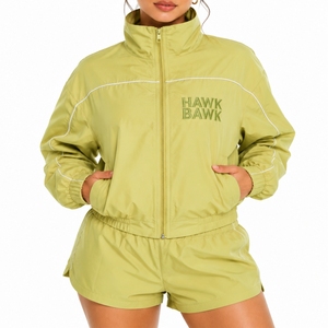 <b>Women</b>’s Zip Up Windbreaker Jacket And <b>Shorts</b> Two Piece Set Elastic Waist Sporty Style Breathable Style Wear Relaxed Fit Wear - Product Image 1