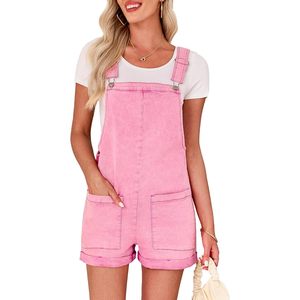 2025 femmes Style décontracté Jean barboteuses coupe ample Baggy extensible Denim combinaison avec poches été Shortalls avec Logo taille - Product Image 2