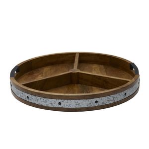 Bandeja de Servir Moderna de Madera y Hierro con Textura Lineal Intrincada y Atractivo Decorativo Premium - Product Image 1