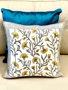 Floral Embroidered Cushion Cover: <b>Indian</b> Linen <b>Throw</b> Pillow - Product Image 2