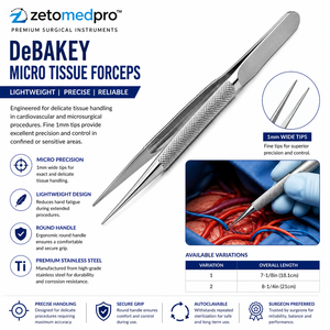 Pinzas Micro DeBakey de Titanio, Rectas, Mango Redondo, Puntas de 1 mm de Ancho, Instrumento Quirúrgico ZETOMEDPRO - Product Image 4