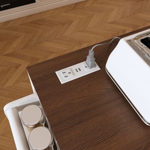 74.8 \ "tavolo da pranzo bianco estensibile cucina isola presa di corrente di rotolamento carrello di stoccaggio 3 cassetti 2 porta armadio per sala da pranzo - Product Image 5