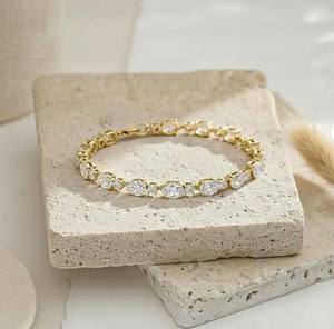 Moissanite Vermeil Tennis Bracelet Oval Round Cluster Sparkling Elegant Unisex Bridal Party <b>Gift</b> - Product Image 2