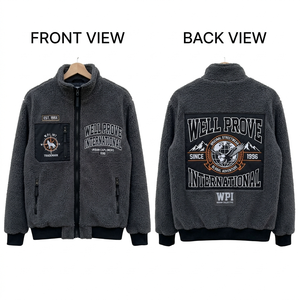 <b>Men</b> Heavyweight 350 GSM Forest Green Canvas Full Zip <b>Sherpa</b> <b>Jacket</b> 100% Wool Breathable Casual with Custom Embroidery Patch - Product Image 2