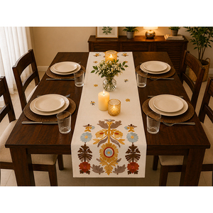 100% Cotton Floral Embroidered <b>Table</b> <b>Runner</b> | Elegant <b>Dining</b> <b>Table</b> Linen for Home & Events - Product Image 1