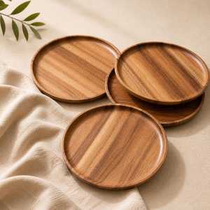 Bandeja de madera redonda hecha a mano y personalizada para servir frutas, aperitivos, café, nueces y alimentos, de UO INDIA - Product Image 5