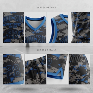 Custom Digital <b>Camo</b> Basketball Jersey <b>Shorts</b> Set Blue Grey Sublimated Team Uniform <b>Men</b> Youth Breathable Activewear Clothing - Product Image 3