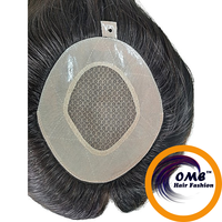 Perruques pour hommes OME 100% cheveux indiens Remy, base en soie noire, 8 pouces, lisses, aspect naturel et nœuds décolorés