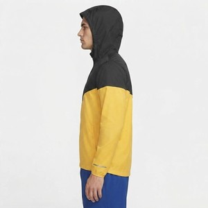 Chaqueta Cortavientos con Capucha para Hombre, Diseño Color Block Amarillo y Negro, Cierre Frontal con Cremallera, Deportiva, Ligera, para Otoño, Resistente al Viento - Product Image 3