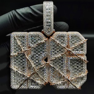 BG Letter Pendant <b>With</b> Emerald Cut Diamond Inlay 18K Gold Plated Alloy Punk Style Unisex Charm Gift - Product Image 1