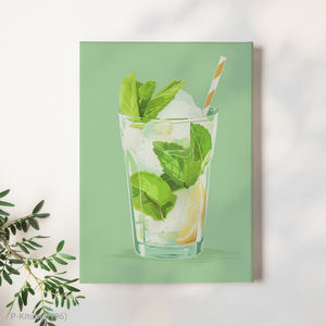 Summer Aperitif Canvas Prints Mojito Cocktail Illustration <b>Aesthetic</b> Beverage <b>Poster</b> Home Bar Decor - Product Image 1