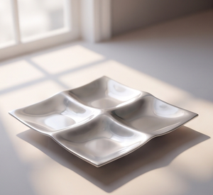 Bandeja de Servir Cuadrada Plateada, Bandeja de Metal Resistente con Textura Fundida, Artículo de Vajilla para Cocina y Comedor - Product Image 2