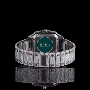 Bracelet de montre de luxe pour homme en acier inoxydable avec boucle diamantée 20 mm, motif camouflage vert et noir, mouvement à quartz, moissanite et saphir - Product Image 4