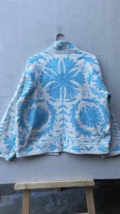 เสื้อคลุมคาร์ดิแกนผ้าลินินผสมฝ้ายปักลายดอกไม้สีน้ำเงินทรงหลวมแขนยาวสไตล์ลำลองสำหรับฤดูใบไม้ผลิ  งานปักแบบซูซานี - Product Image 5