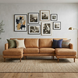 Elegant Traditional Leather Sectional Sofa with Chaise Comfortable Modular Couch for Modern Villa Hotel and Apartment Spaces - Product Image 1