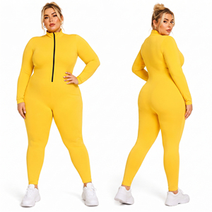 Mono de yoga y gimnasio para mujer, talla grande, con cremallera frontal personalizada, estampado y bordado, manga larga, cuello alto, ajuste ceñido, tela con memoria. - Product Image 1