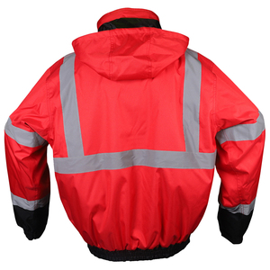 Chaqueta de seguridad con cremallera de alta visibilidad para hombre, 100% poliéster, color rojo, con bolsillos, reflectante, para trabajo. - Product Image 3