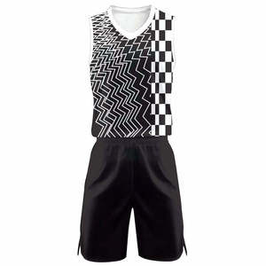 Ensemble de maillots de basket personnalisés bleu et blanc, sublimés, anti-transpiration, 100% polyester, débardeur et short unisexe adulte, motif géométrique - Product Image 4