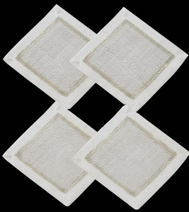 Serviette de cocktail carrée personnalisée en lin réutilisable avec bordure brodée dorée métallique 6*6 pouces pour bar à domicile et événements - Product Image 2