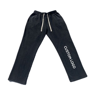 OEM Custom Logo 100% Cotton Raw Hem Cut Edge Acid Wash Fitted <b>Jogger</b> Pants Customized Men's <b>Stacked</b> Flared Sweatpants - Product Image 1