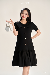 Vestido de Maternidad B2 MUM V1545 de Verano, Manga Corta, Tela Elástica Acanalada, Doble Capa, Dobladillo Cortavientos, Botones Florales Delicados - Product Image 2