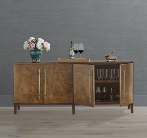 Buffet Modulaire Fasano de Luxe en Bois de Mahagoni Massif Fait Main avec Rangement pour Vins et Prise Électrique – Style Contemporain pour Chambre et Salle à Manger - Product Image 1