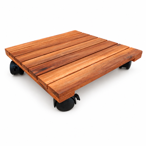 Support pour plantes en bois de 14 pouces avec roues-Support rond pour pot de fleurs, plateau à roulettes - Product Image 1